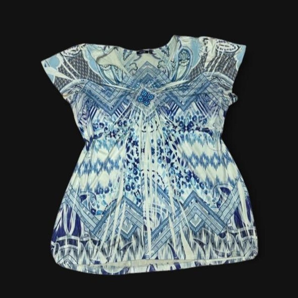 Apt 9 Plus Size 3XL Blue Paisley Ikat Tunic Top Whimsical Fairy Boho Blouse